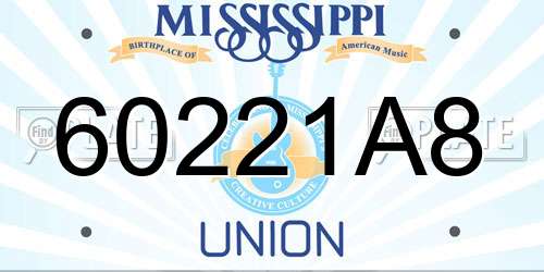 60221A8 Mississippi License Plate
