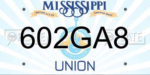 602GA8 Mississippi License Plate