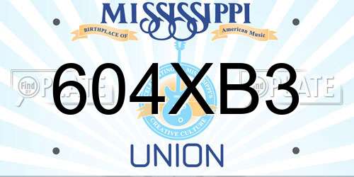 604XB3 Mississippi License Plate