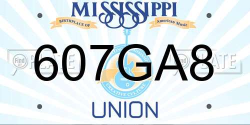 607GA8 Mississippi License Plate