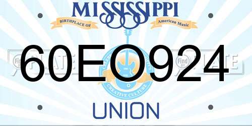 60EO924 Mississippi License Plate