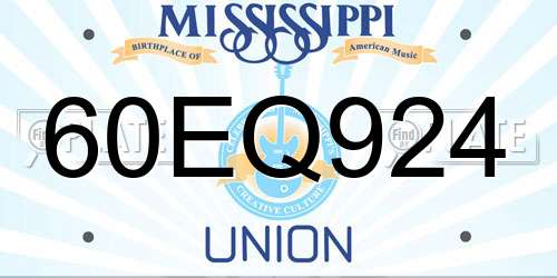 60EQ924 Mississippi License Plate