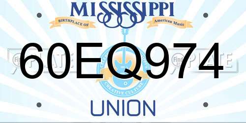60EQ974 Mississippi License Plate