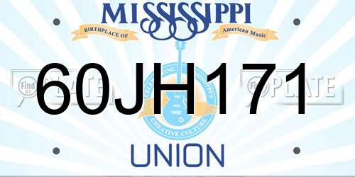 60JH171 Mississippi License Plate