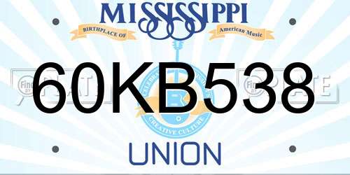 60KB538 Mississippi License Plate
