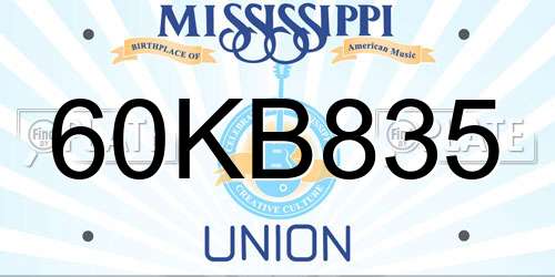 60KB835 Mississippi License Plate