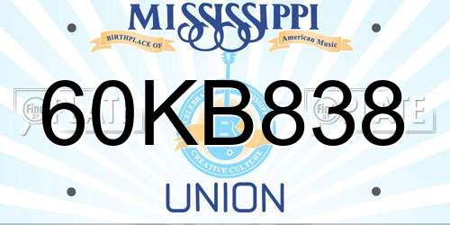 60KB838 Mississippi License Plate