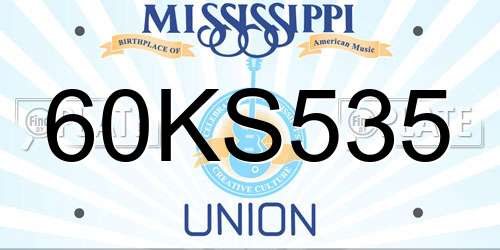 60KS535 Mississippi License Plate