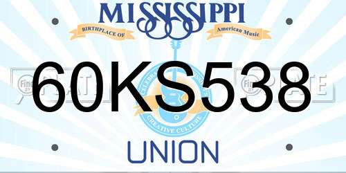 60KS538 Mississippi License Plate