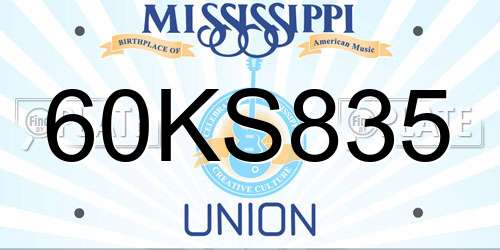 60KS835 Mississippi License Plate