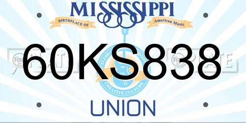 60KS838 Mississippi License Plate