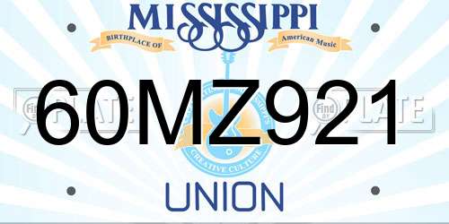60MZ921 Mississippi License Plate