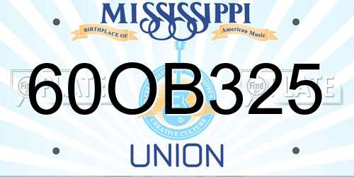 60OB325 Mississippi License Plate