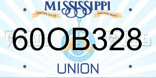 60OB328 Mississippi License Plate