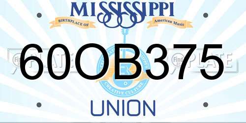 60OB375 Mississippi License Plate