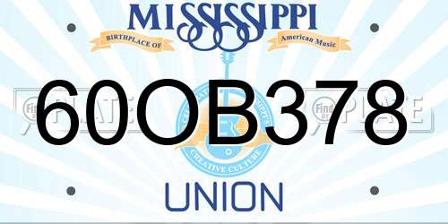 60OB378 Mississippi License Plate