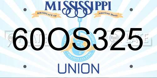 60OS325 Mississippi License Plate