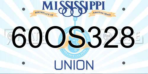 60OS328 Mississippi License Plate