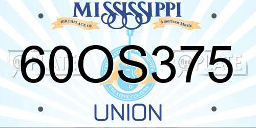 60OS375 Mississippi License Plate