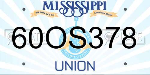 60OS378 Mississippi License Plate