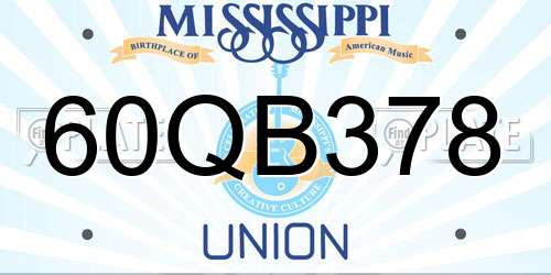 60QB378 Mississippi License Plate