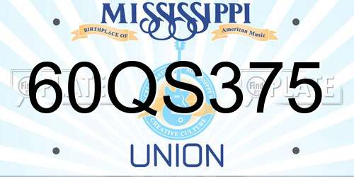60QS375 Mississippi License Plate