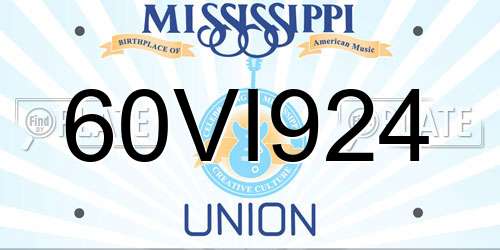 60VI924 Mississippi License Plate