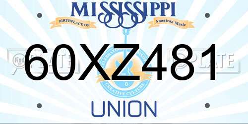 60XZ481 Mississippi License Plate