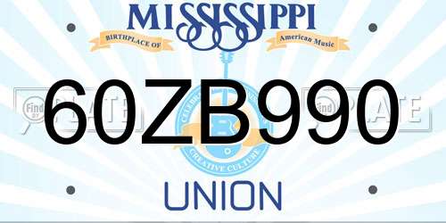 60ZB990 Mississippi License Plate