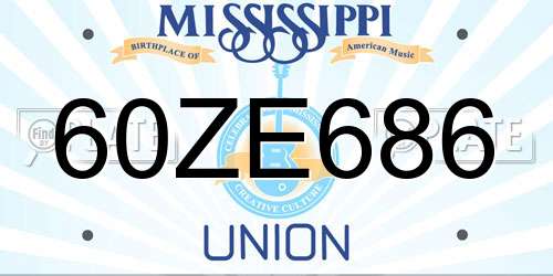 60ZE686 Mississippi License Plate