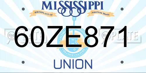 60ZE871 Mississippi License Plate