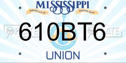 610BT6 Mississippi License Plate