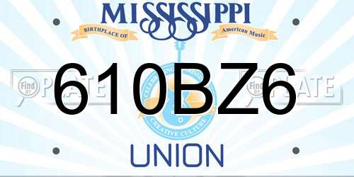 610BZ6 Mississippi License Plate