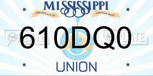 610DQ0 Mississippi License Plate
