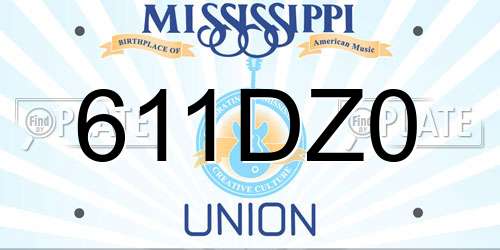 611DZ0 Mississippi License Plate