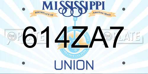614ZA7 Mississippi License Plate