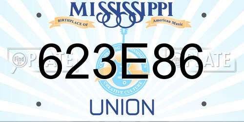 623E86 Mississippi License Plate
