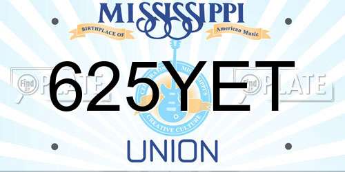 625YET Mississippi License Plate