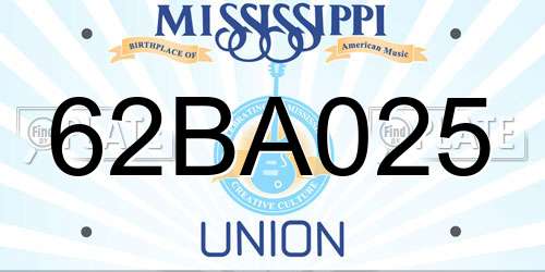 62BA025 Mississippi License Plate