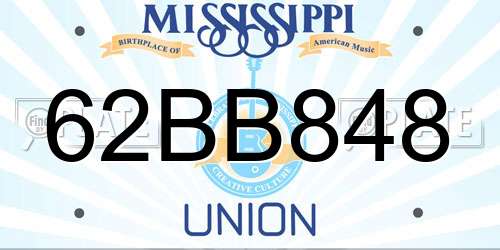 62BB848 Mississippi License Plate