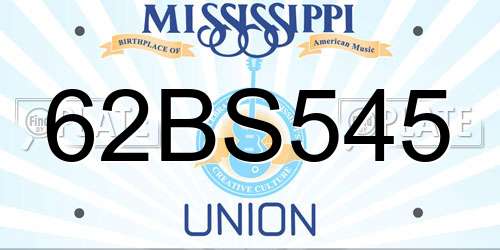 62BS545 Mississippi License Plate