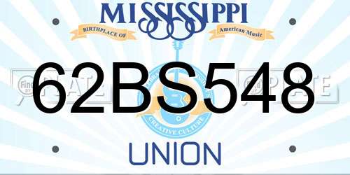 62BS548 Mississippi License Plate