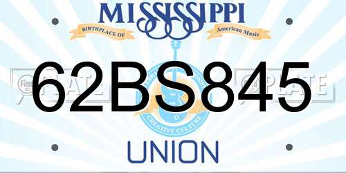 62BS845 Mississippi License Plate