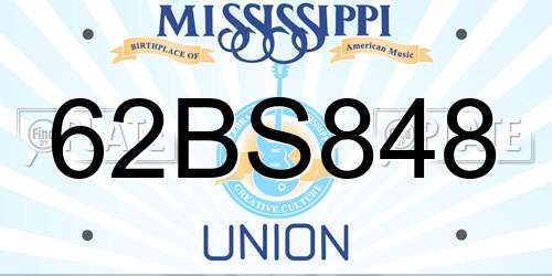 62BS848 Mississippi License Plate
