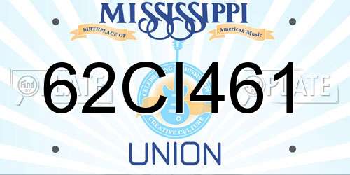 62CI461 Mississippi License Plate