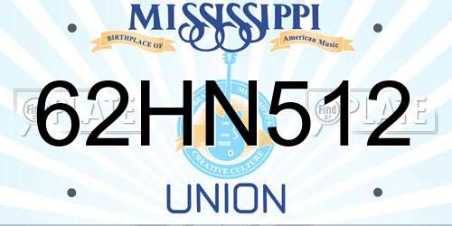 62HN512 Mississippi License Plate