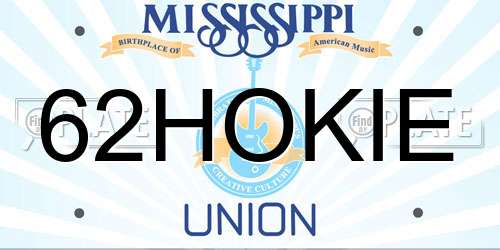 62HOKIE Mississippi License Plate