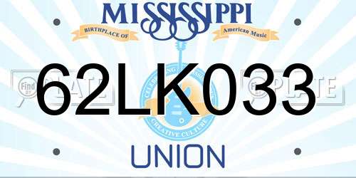 62LK033 Mississippi License Plate