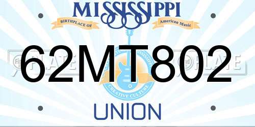 62MT802 Mississippi License Plate