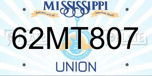 62MT807 Mississippi License Plate